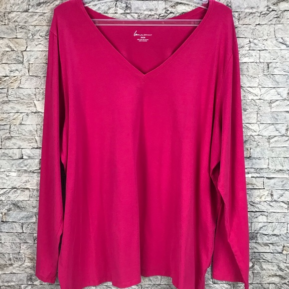 Lane Bryant Tops - Lane Bryant 26/28 Long Sleeve V-neck Pink T-Shirt